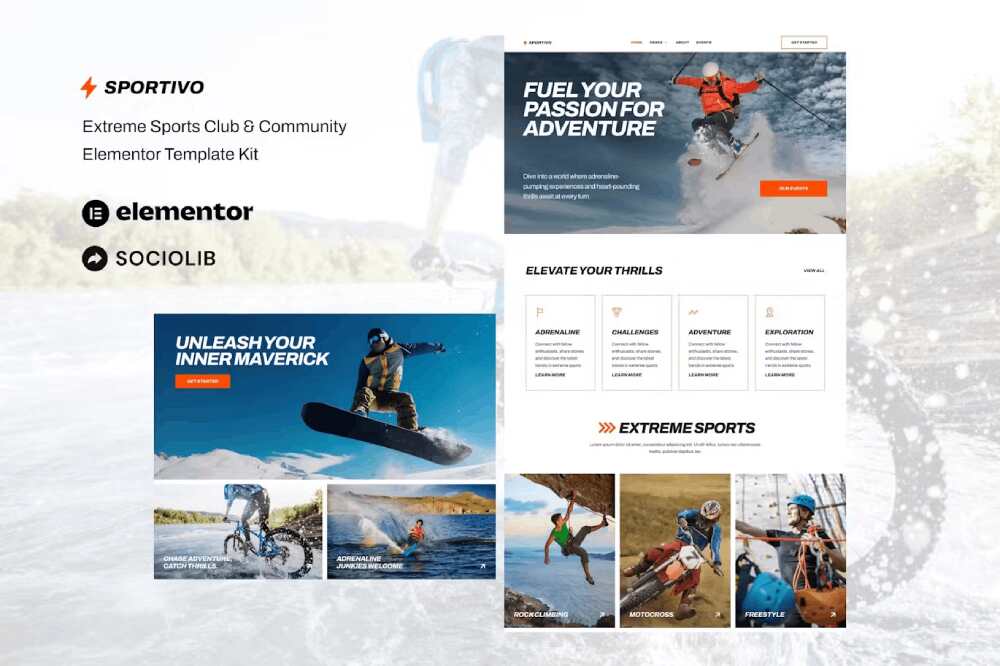sportivocover sportivo - template kit for extreme sports club & community with elementor - image 1