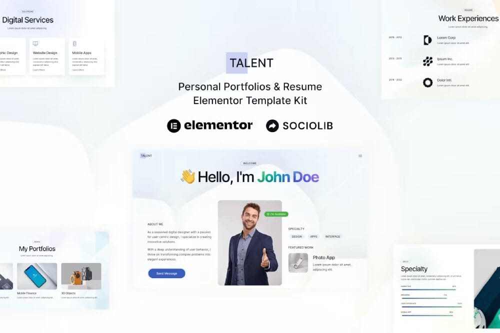 talentcover talent - elementor template kit for personal portfolios & resumes - image 1