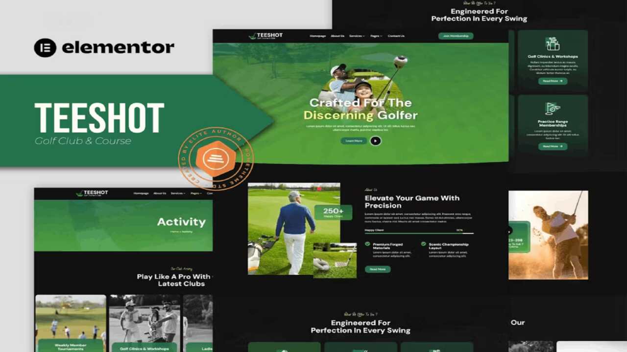 teeshot-cover teeshot – golf club & course elementor template kit - image 1