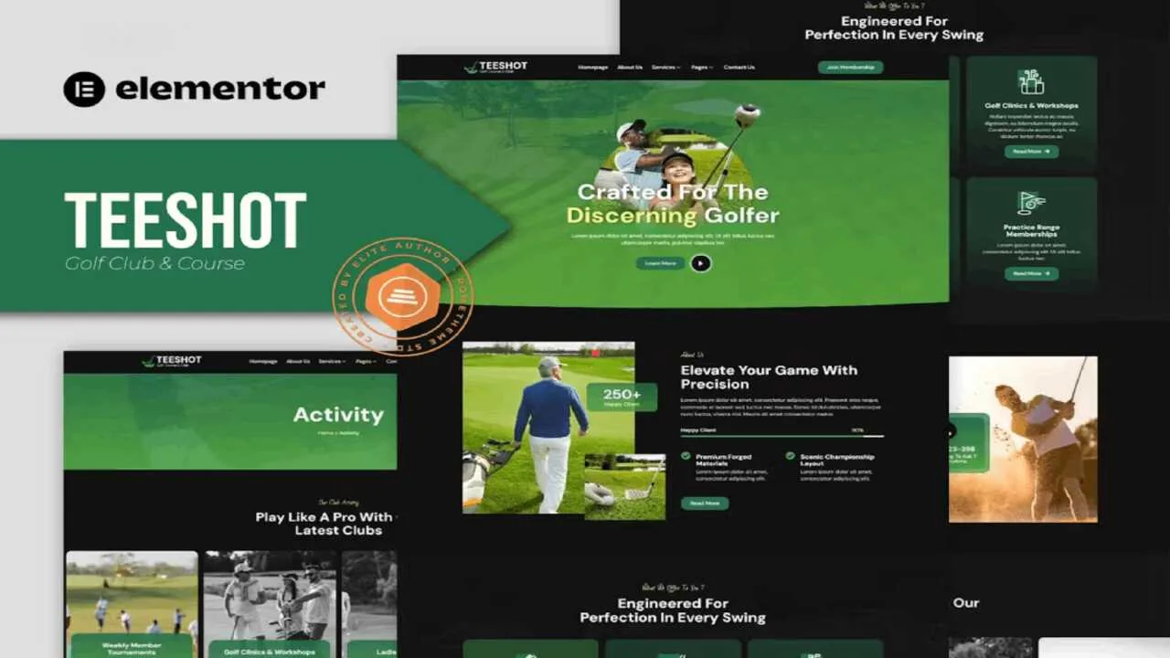 teeshot – golf club & course elementor template kit - image 1