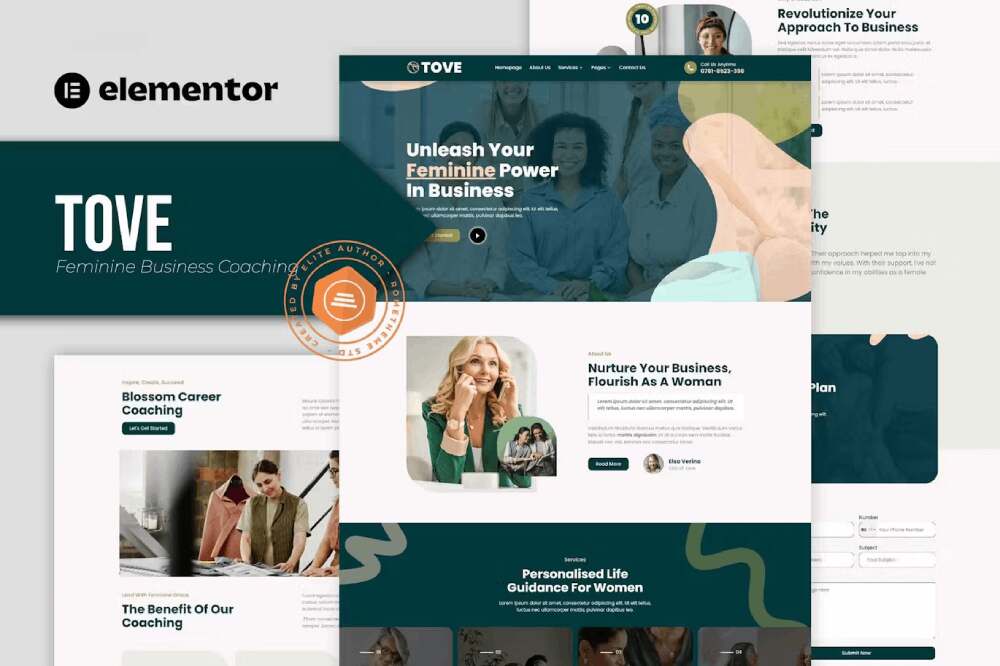 tovecover tove - business coaching template kit for women in business with elementor - image 1