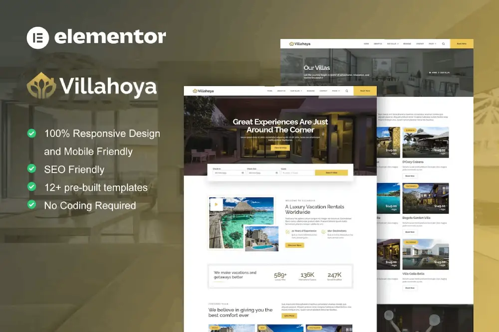 villahoyacover villahoya: elementor template kit for villa & vacation rentals - image 1