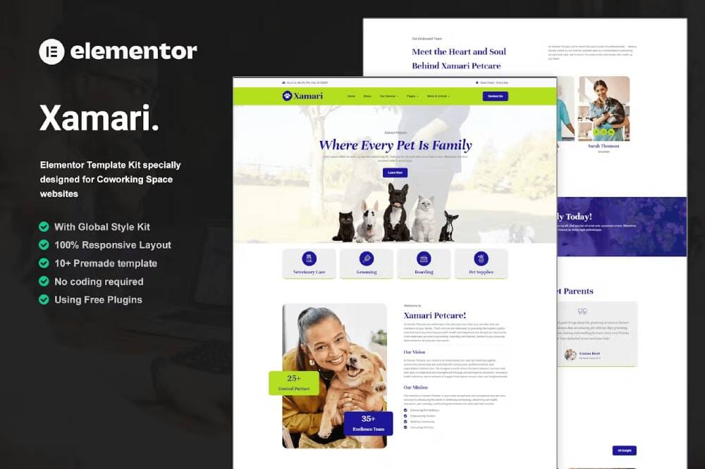 xamaricover xamari - template kit for pet care services with elementor - image 1