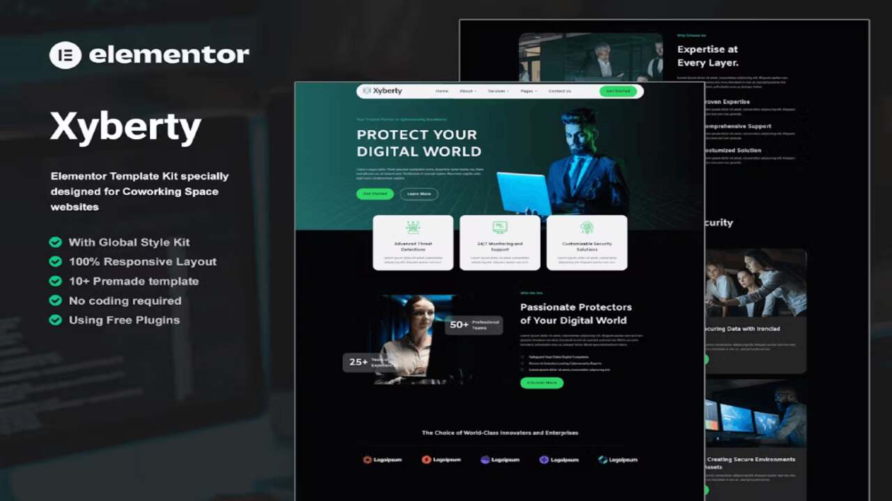 xyberty-cover xyberty – cyber security elementor template kit - image 1