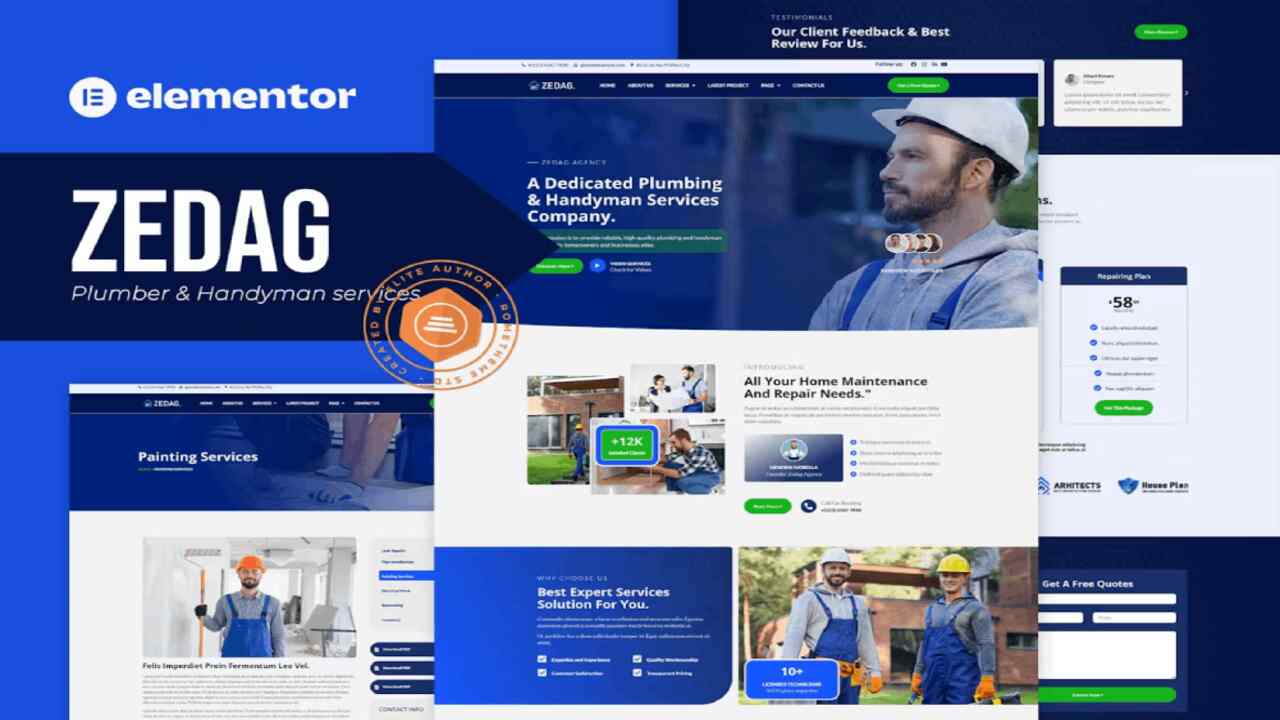 zedagcover zedag – plumber & handyman services elementor template kit - image 1