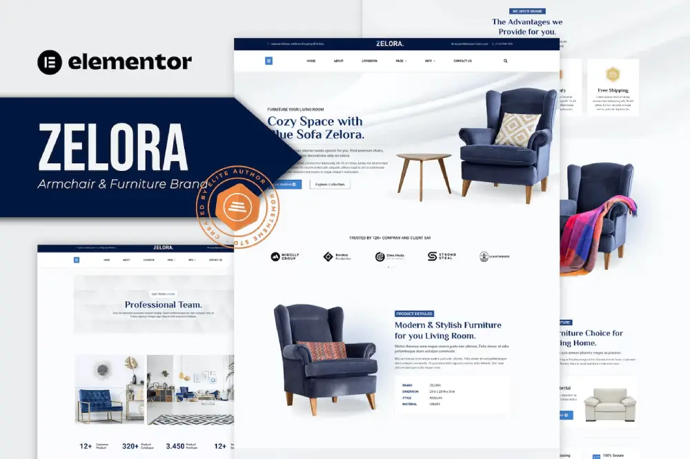 zelorecoverimage zelora: elementor template kit for armchair & furniture brands - image 1