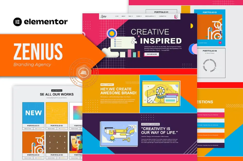 zenius-coverimagetemplatekit zenius: elementor template kit for colorful branding agency websites - image 1