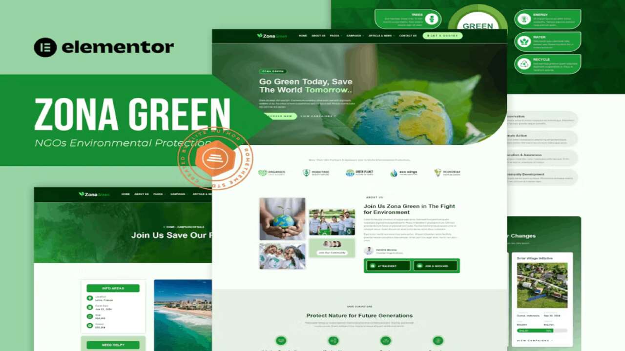 zonagreencover zona green – ngos environmental protection elementor kit - image 1