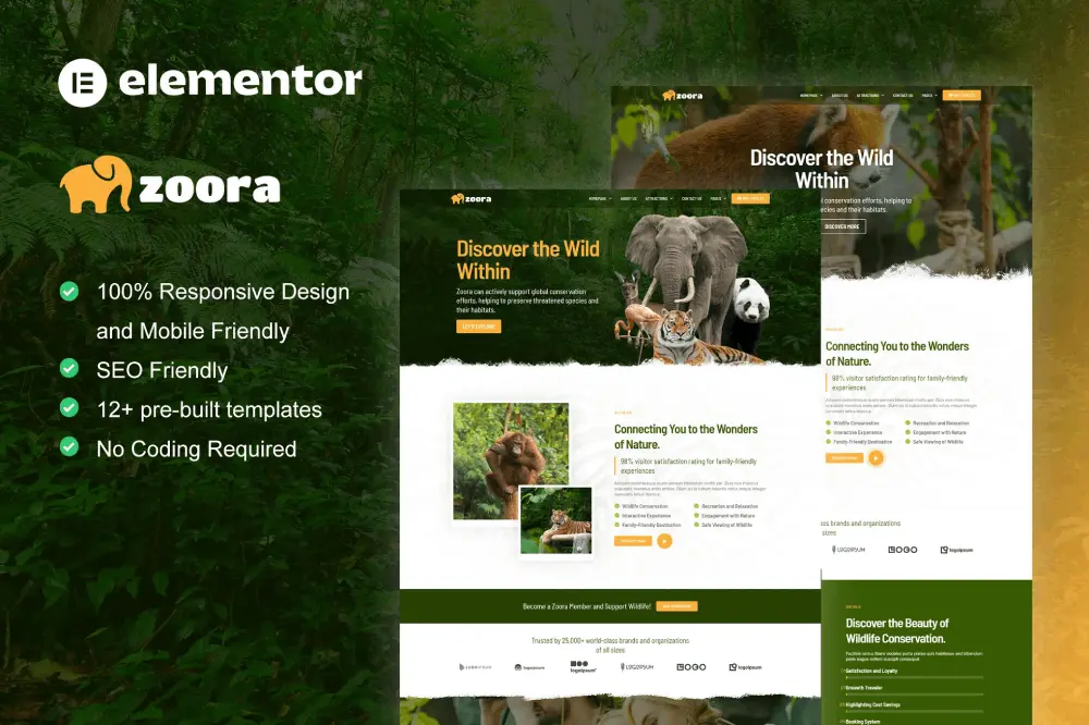 zooracover zoora – elementor pro template kit for safari & zoo websites - image 1