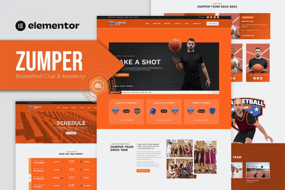 zumpercover zumper – elementor template kit for basketball clubs & sports academies - image 1