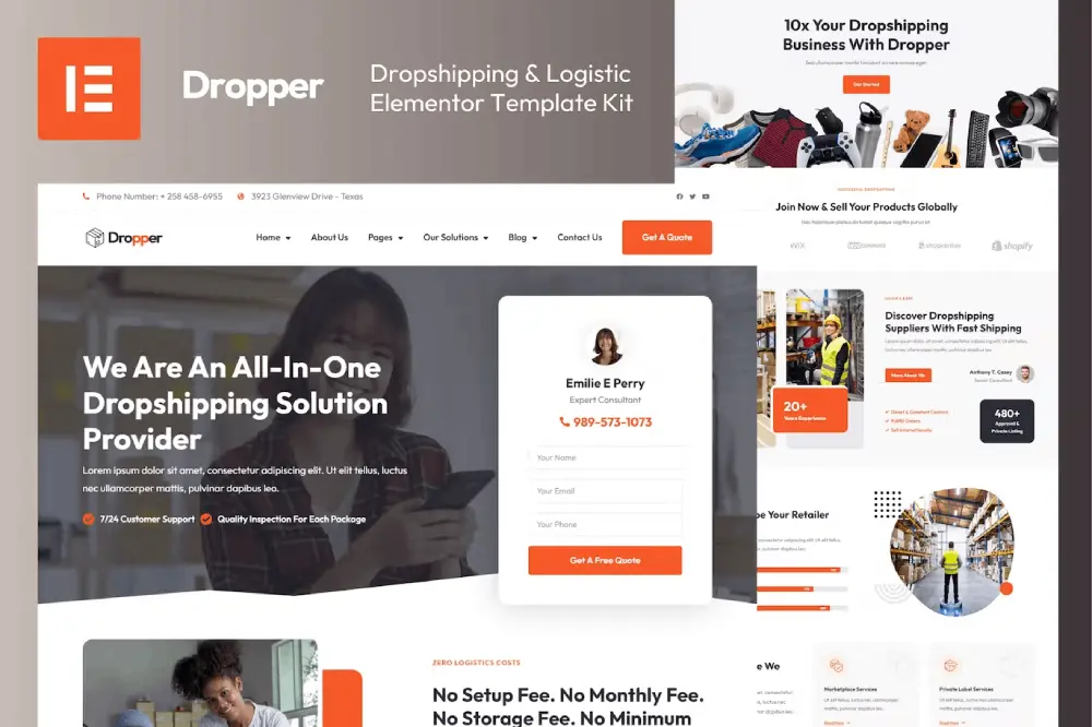 cover-dropper dropper: elementor template kit for dropshipping & logistics - image 1