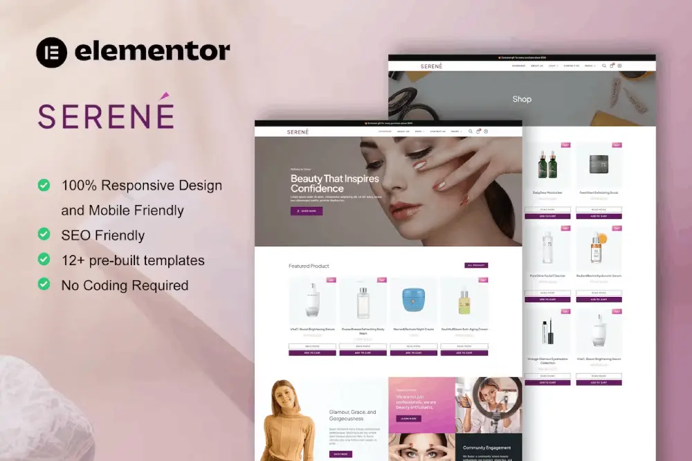 elementor-kits-2-4 serene – elementor pro template kit for beauty & skincare woocommerce store - image 1