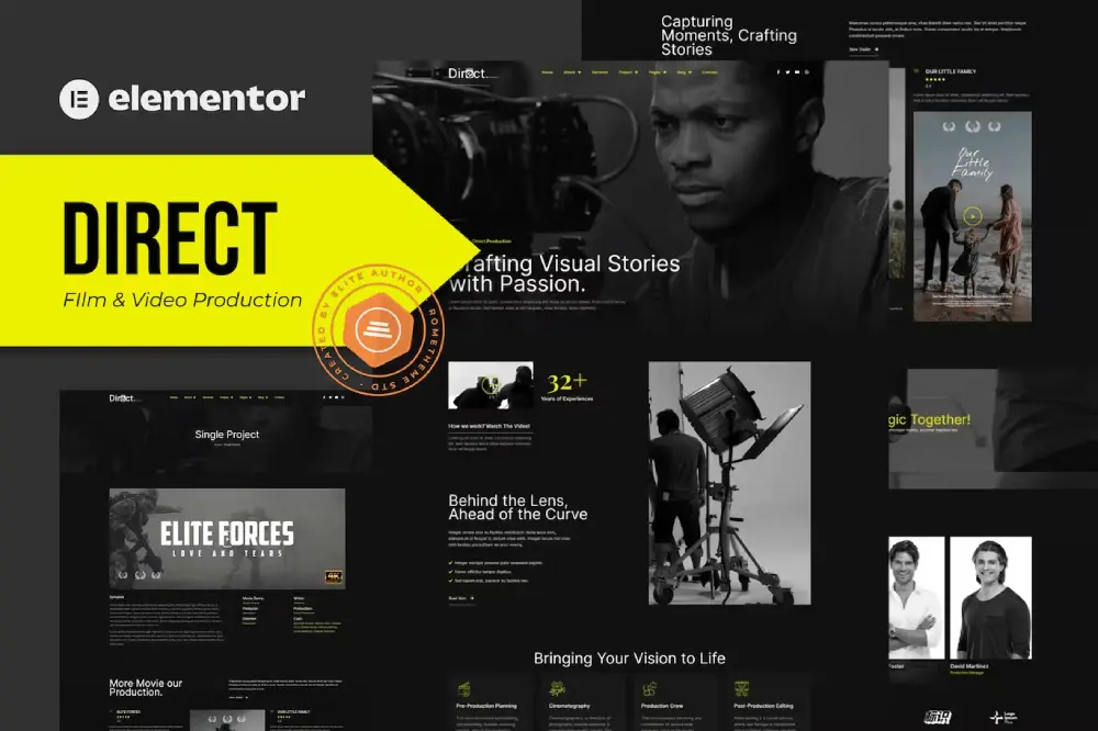 elementor-kits-4-1 direct: elementor pro template kit for film & video production websites - image 1