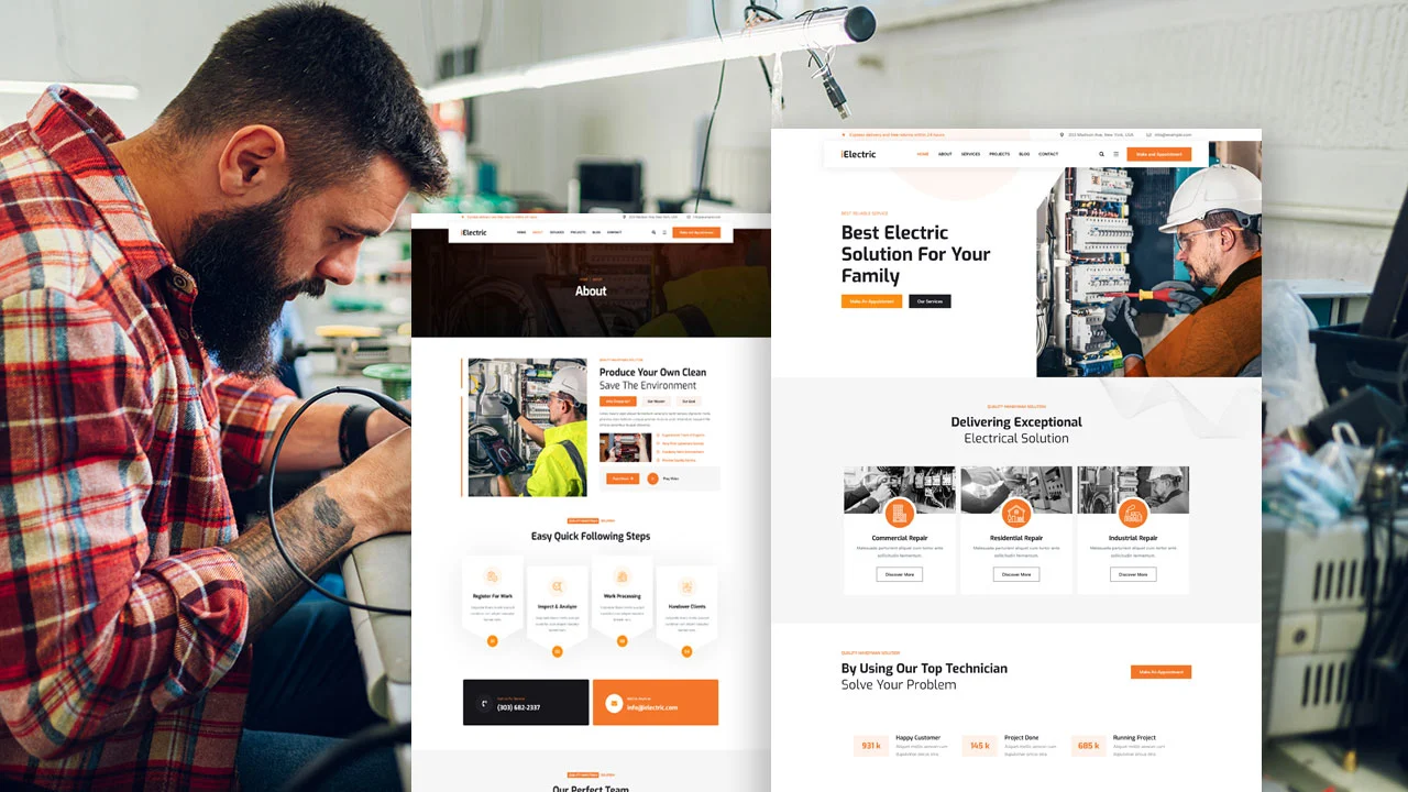 ielectronic ielectric: elementor template kit for electrician & electrical services - image 1