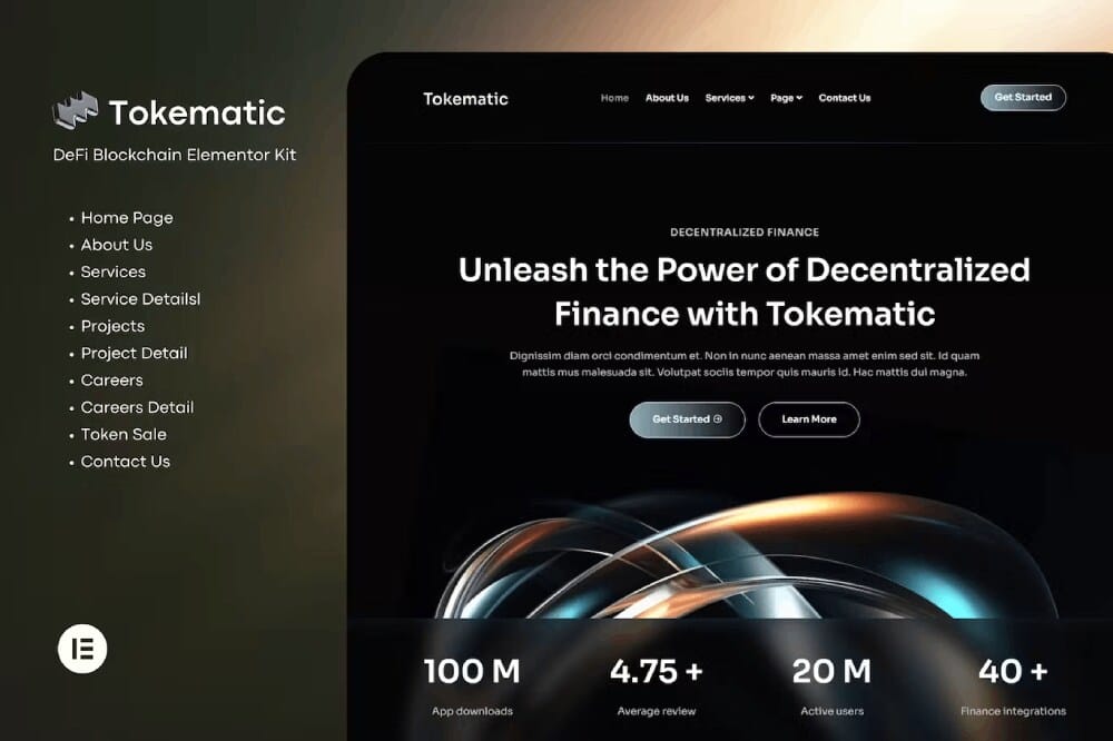 template-8 tokematic: elementor template kit for crypto and defi launch - image 1