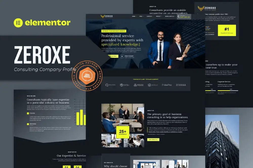 template-kit-5-1 zeroxe – elementor template kit for consulting company profile - image 1