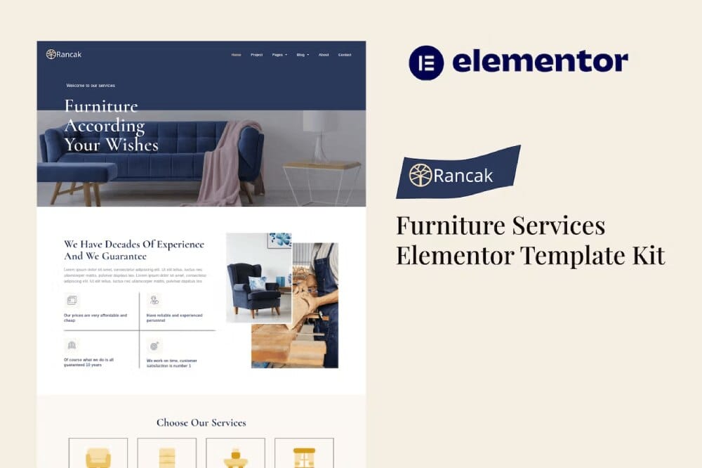 template-kits-21 rancak: elementor template kit for furniture services & interior design - image 1