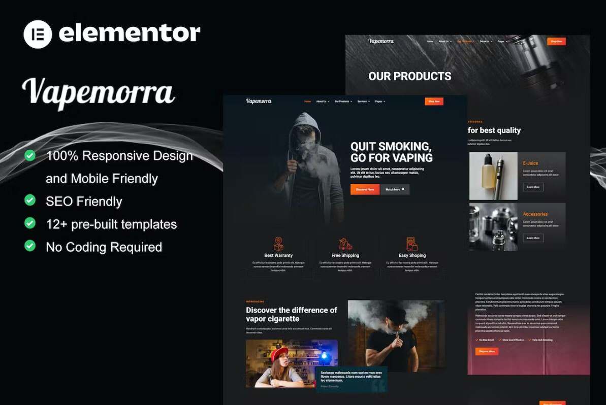 template-kits-23 vapemorra: elementor template kit for vape store & e-cigarette shop - image 1