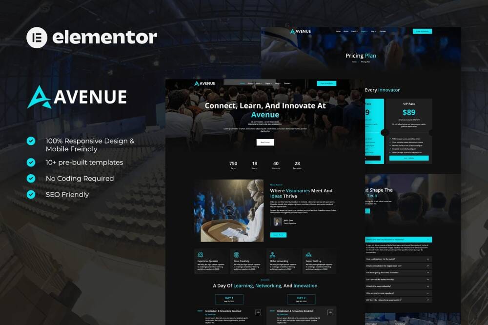 template-kitss-2 avenue: elementor template kit for events & conferences - image 1