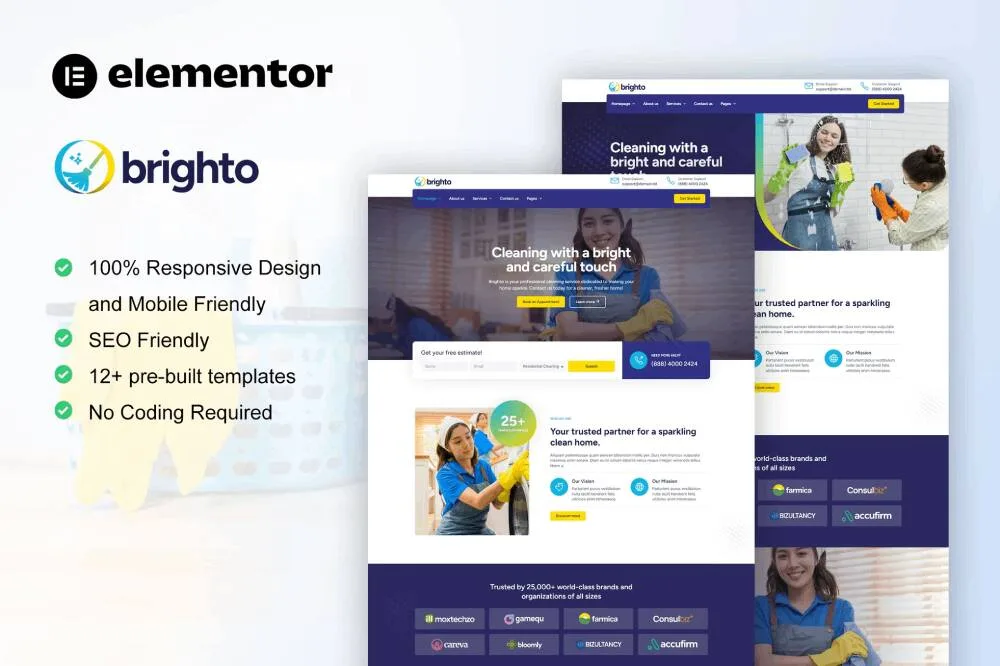 brighto: elementor template kit for cleaning services company - image 1