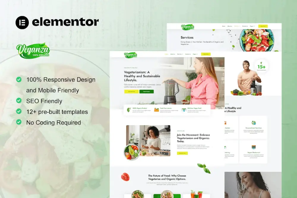 veganzacover veganza: elementor template kit for organic food & vegetarian businesses - image 1