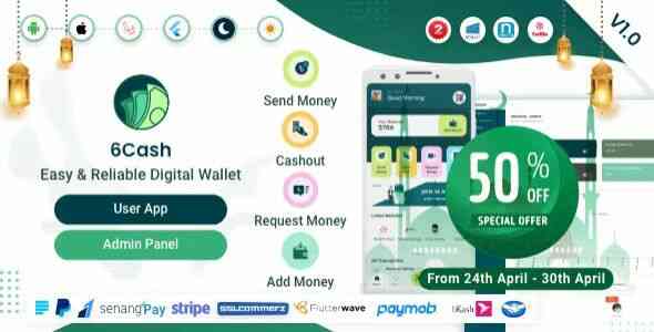 6Cash Digital Wallet Mobile App with Laravel Admin Panel | GPL PHP Script