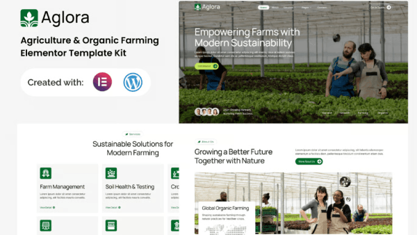 Aglora – Agriculture & Organic Farming Elementor Template Kit
