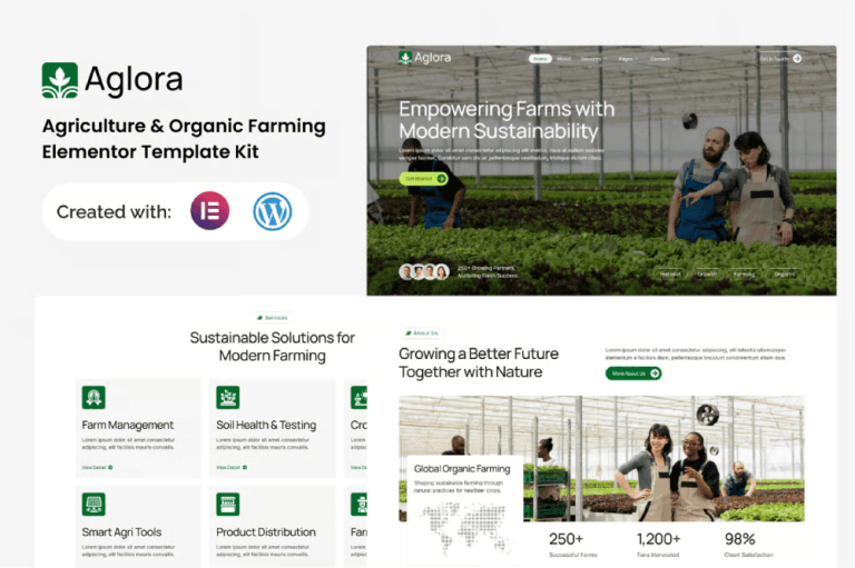 Aglora – Agriculture & Organic Farming Elementor Template Kit
