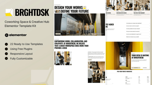 BrightDesk – Coworking Space & Creative Hub Elementor Template Kit