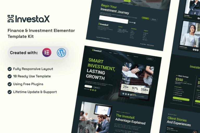 InvestaX – Finance & Investment Elementor Template Kit