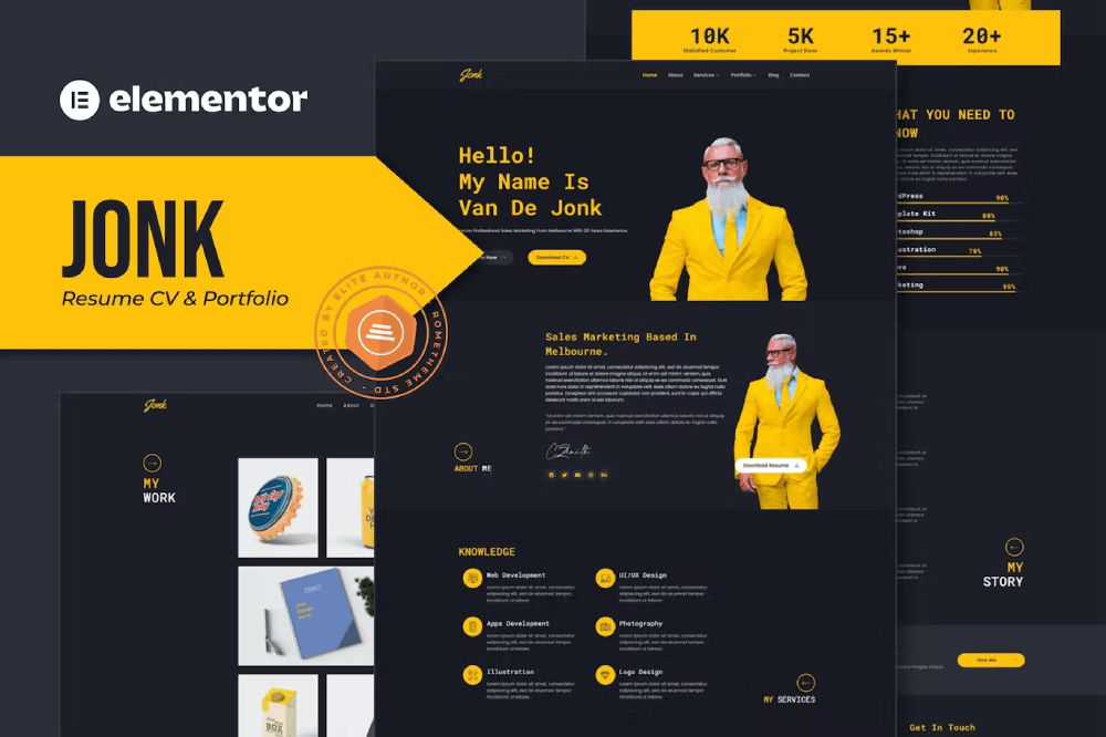 jonk-coverimage.png jonk – resume cv & portfolio elementor template kit