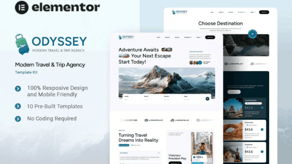 Odyssey – Modern Travel & Trip Agency Elementor Template Kit