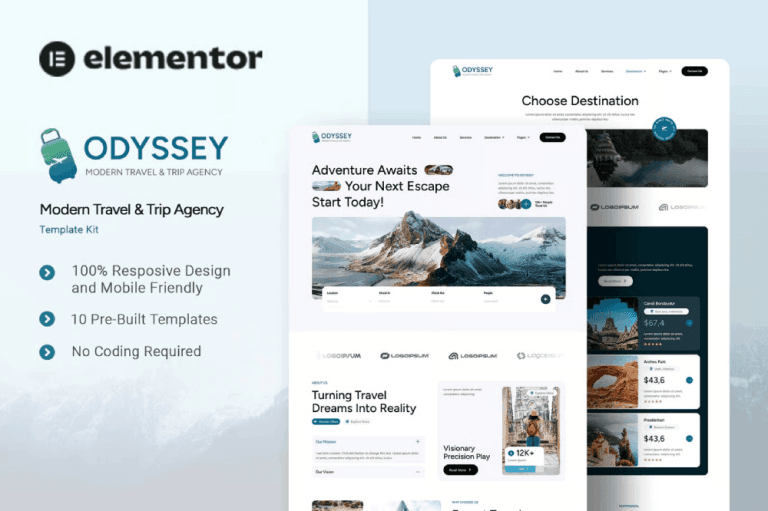 Odyssey – Modern Travel & Trip Agency Elementor Template Kit