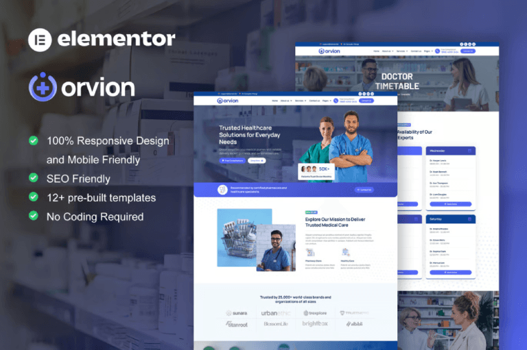 Orvion – Pharmacy & Medical Service Elementor Pro Template Kit