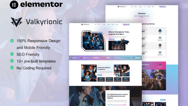Valkyrionic – Esport Team & Gaming Elementor Pro Template Kit