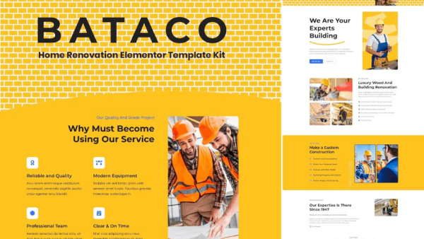 Bataco – Home Renovation & Construction Elementor Template Kit