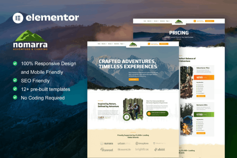 Nomarra – Outdoor Adventure & Camping Elementor Pro Template Kit