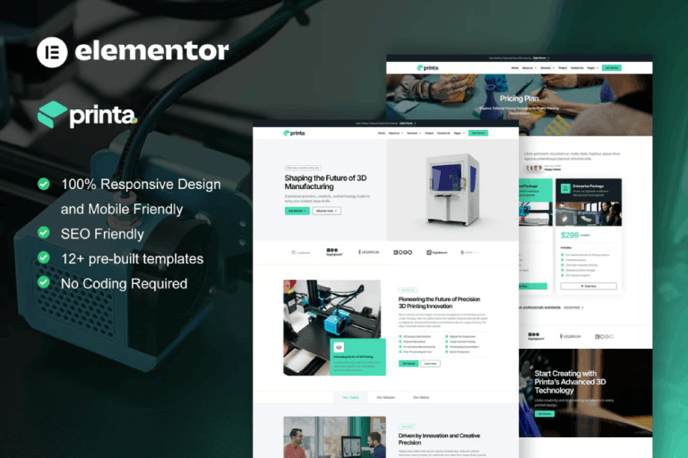 Printa – 3D Printing & Manufacturing Elementor Pro Template Kit