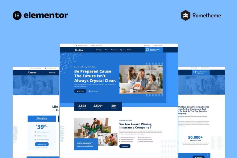Credice – Insurance Agency Elementor Pro Full Site Template Kit