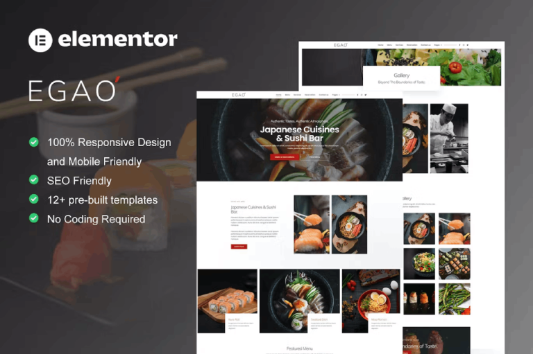 Egao – Japanese Restaurant and Sushi Bar Elementor Template Kit