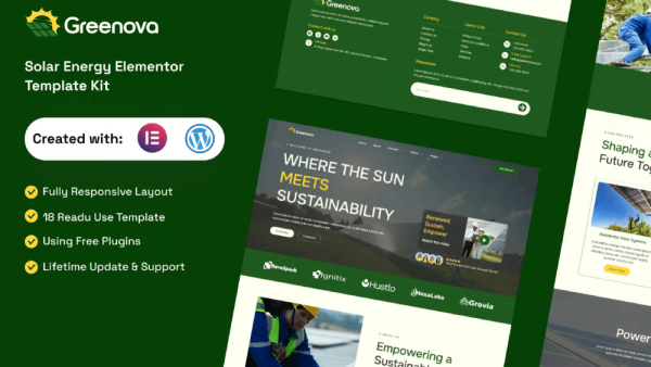 Greenova – Solar & Green Renewable Energy Elementor Template Kit