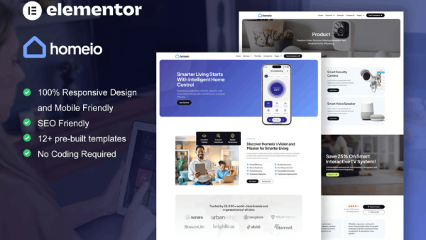 Homeio – Smart Home & Technology Services Elementor Pro Template Kit