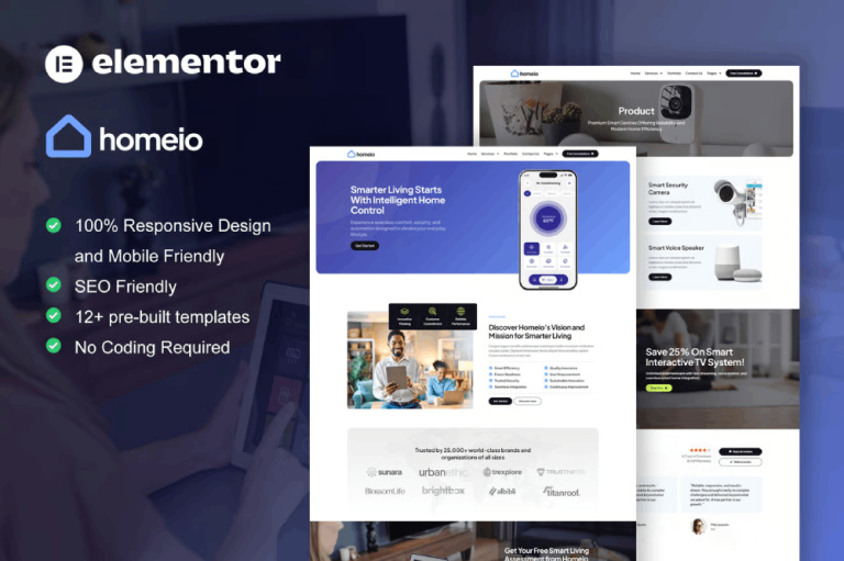 Homeio – Smart Home & Technology Services Elementor Pro Template Kit