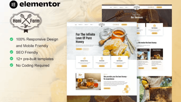 HoniFarm and Honey Bee Farm Elementor Template Kit