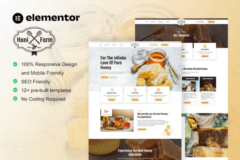 HoniFarm and Honey Bee Farm Elementor Template Kit