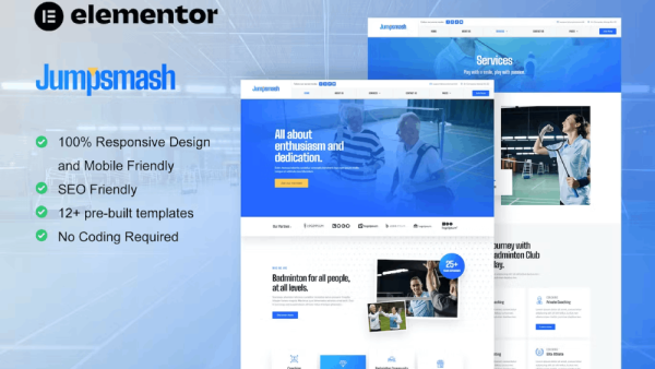 JumpSmash – Badminton Club and Sport Community Elementor Template Kit