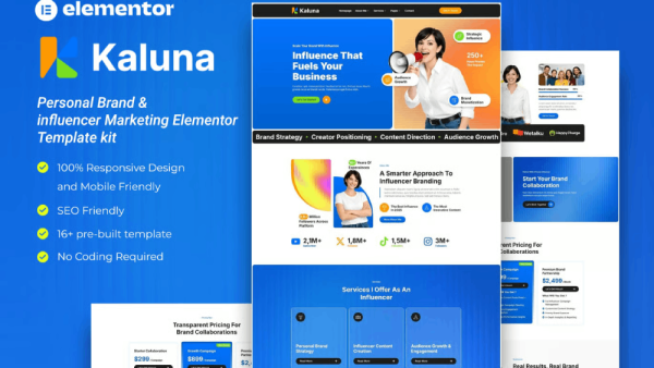 Kaluna – Personal Brand & influencer Marketing Elementor Template kit