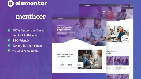 Mentheer and Mental Health Therapy Elementor Pro Template Kit