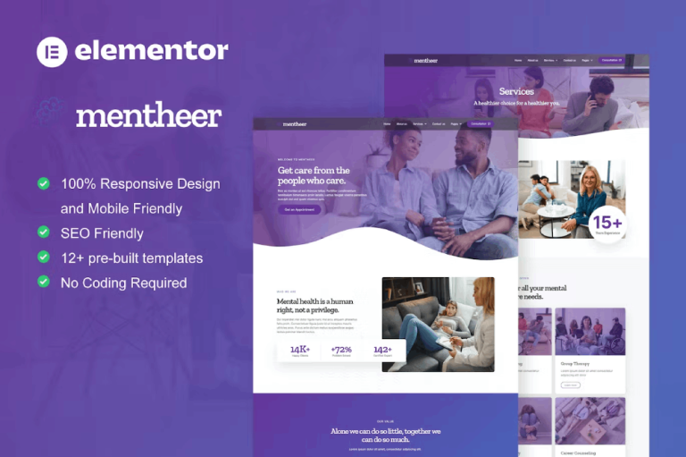 Mentheer and Mental Health Therapy Elementor Pro Template Kit