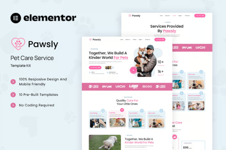 Pawsly – Pet Care Service Elementor Template Kit